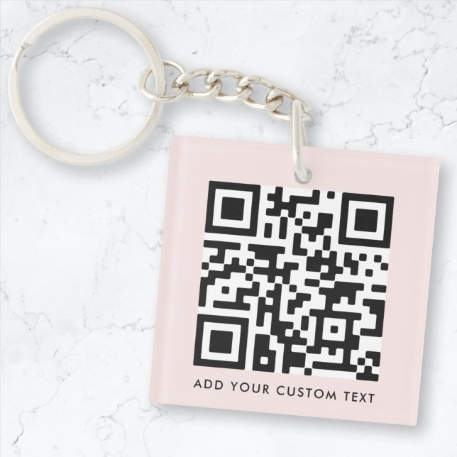 QR Code Minimalist Simple Blush Pink Custom Text  Key Ring (Versatile editable pink keychain template with interactive QR code for business or personal use.)