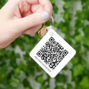 QR Code Minimalist Simple White Custom Text Logo Key Ring