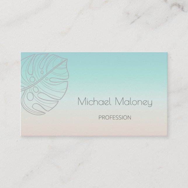  QR Code | Minimalist Tropical Leaf Business Card (Front)
