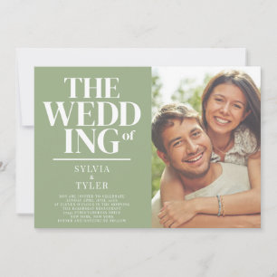 QR Code Minimalist Typography Sage Photo Wedding Invitation