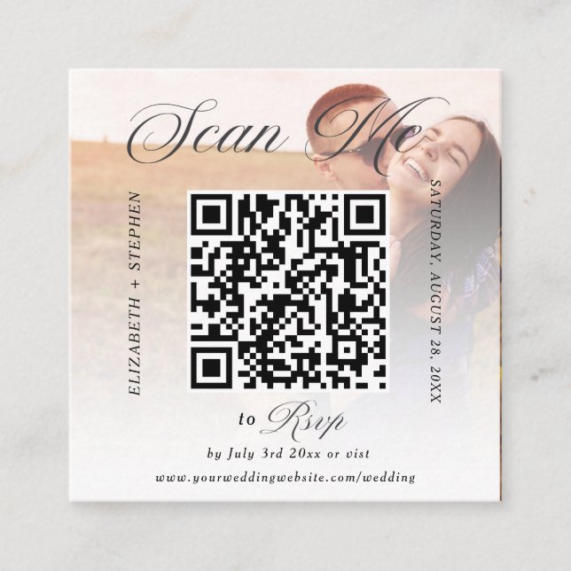 QR Code Minimalistic Photo Wedding RSVP Card (Front)