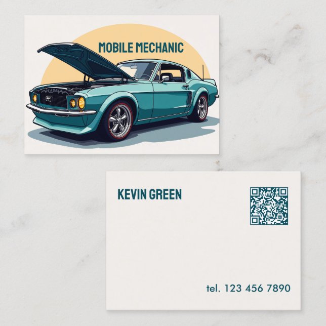 QR Code Mobile Mechanic Business Card (Front/Back)