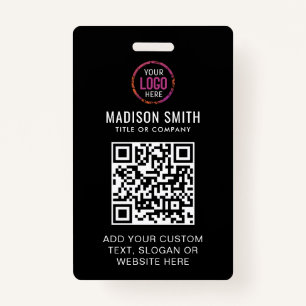 QR Code Modern Black Business Logo Event Badge ID Badge