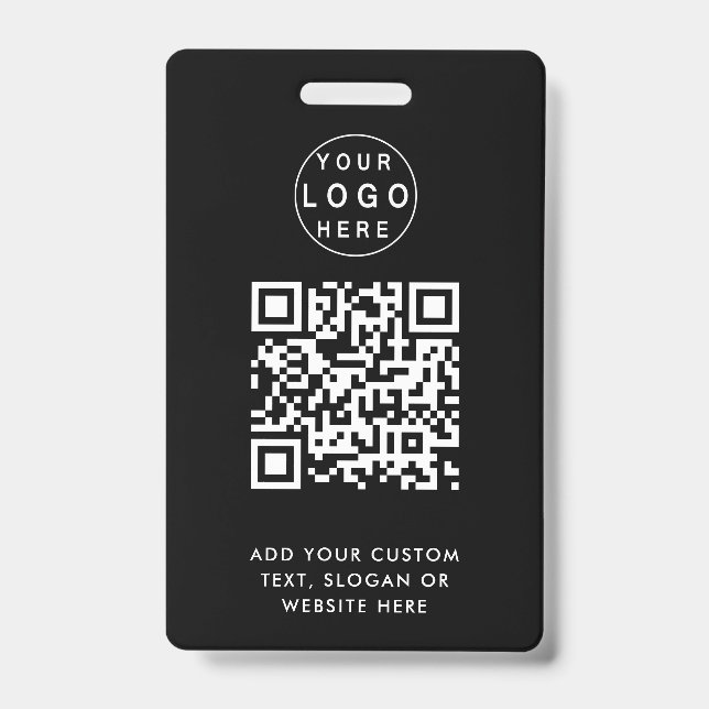 QR Code | Modern Black Business Logo Event ID Badge (Front)