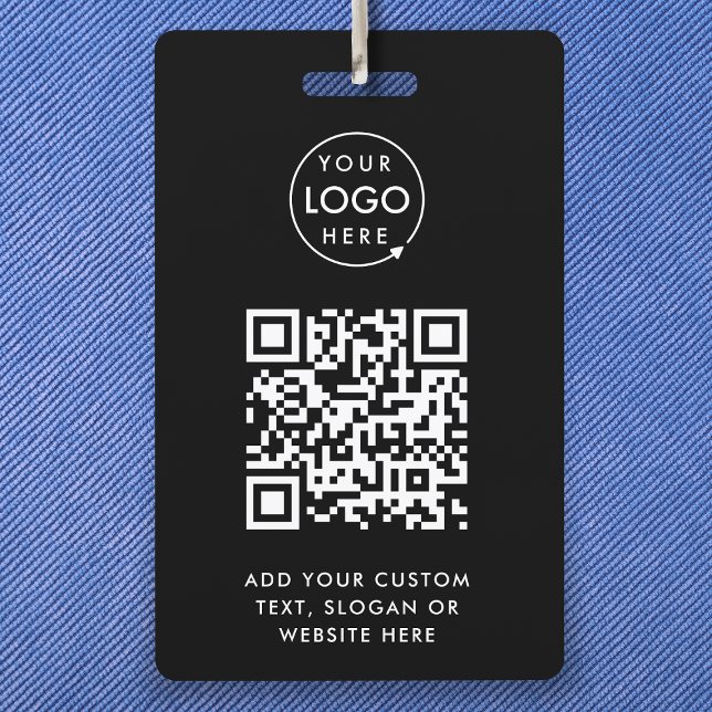 QR Code | Modern Black Business Logo Event ID Badge (Versatile editable ID badge template with interactive QR code & your business logo.)