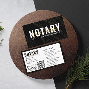 QR Code   Modern Black Marble Mobile Notary Public Business Card