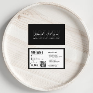 QR Code Modern Black Mobile Notary Public Business Card