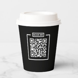 QR Code Modern Black & White Espresso Coffee Shop  Paper Cups