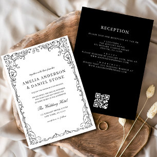 QR Code Modern Black & White Minimal Wedding Invitation