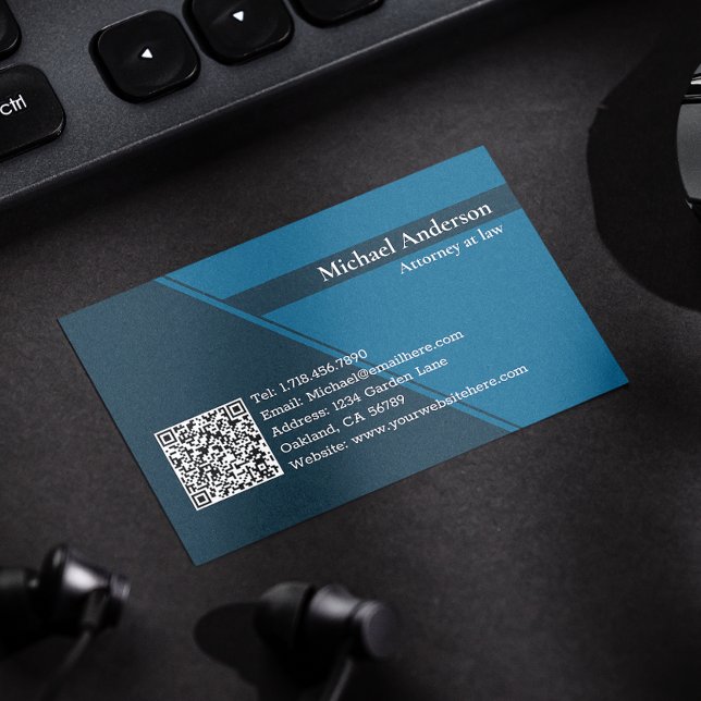 QR Code Modern Blue Professional Lawyer Business Card (Instantly convey professionalism, leaving a memorable impression with these powerful business cards.)