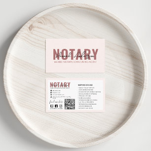 QR Code Modern Blush Pink Mobile Notary Public Business Card
