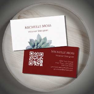 QR code Modern Botanical Succulent Business Card