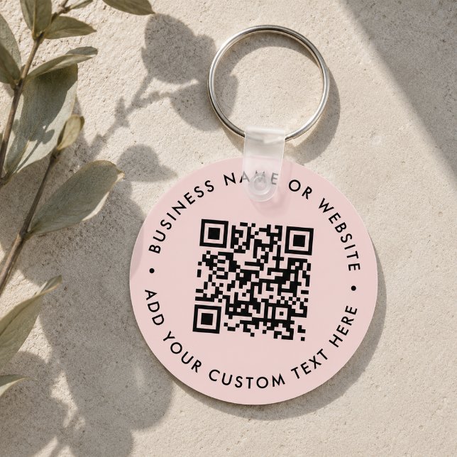 QR Code | Modern Business Blush Pink Round Key Ring (Interactive editable QR code keychains to promote your business, products or services.)