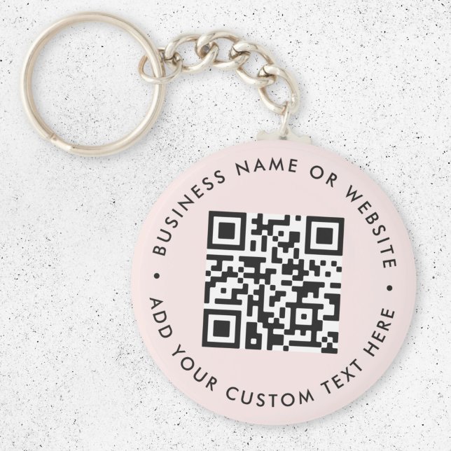 QR Code | Modern Business Blush Pink Round Key Ring (Interactive editable QR code keychains to promote your business, products or services.)
