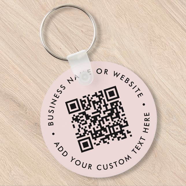 QR Code | Modern Business Blush Pink Round Key Ring (Interactive editable QR code pink keychains to promote your business, products or services.)