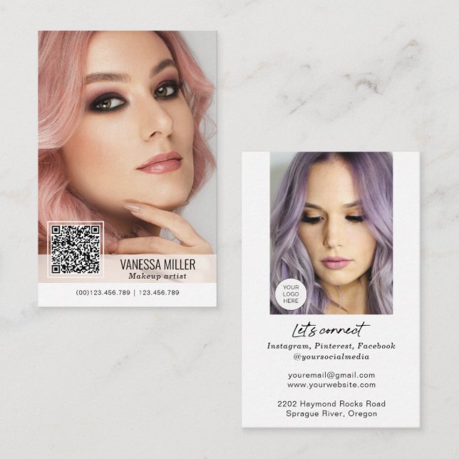 QR Code modern business cards for makeup artist  (Front/Back)