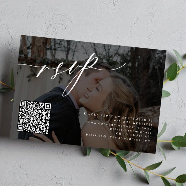 QR code modern calligraphy photo wedding RSVP Card (Creator Uploaded)