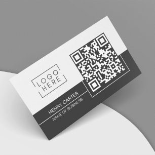 QR Code Modern Charcoal Black Soft Grey Logo Business Card