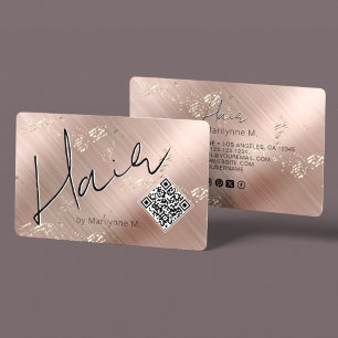 QR Code Modern Chic Pink Hair Business Card