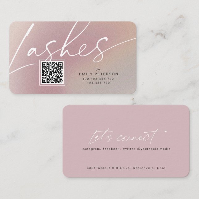 QR code modern chic stylish lash business cards (Front/Back)