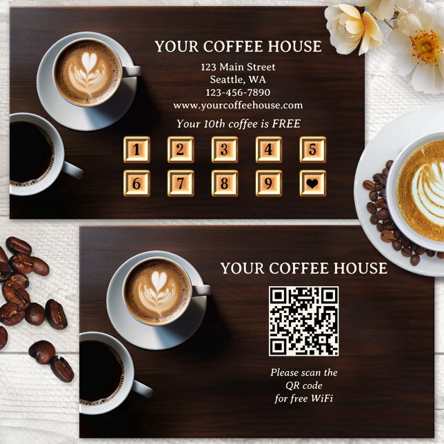 QR Code Modern Coffee Loyalty Punch Card (Creator Uploaded)