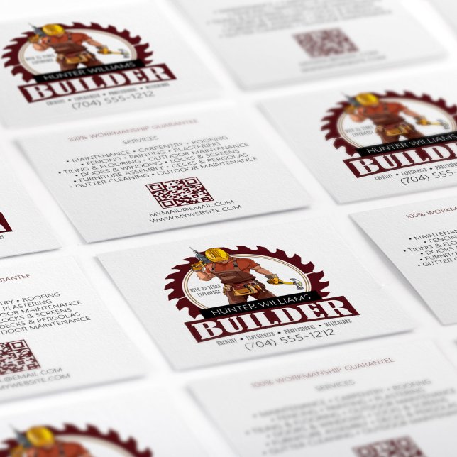 QR Code Modern Construction Builder Professional Square Business Card (Creator Uploaded)