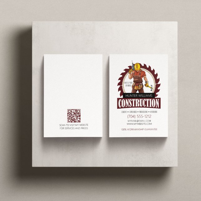 QR Code Modern Construction Professional Vertical Business Card (Creator Uploaded)
