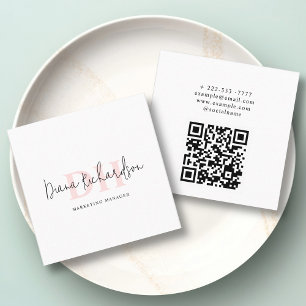 QR Code Modern Elegance Initial Monogram Square Business Card