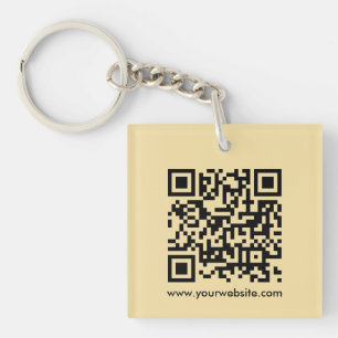 QR Code Modern Elegant Square Single Sided Gold  Key Ring