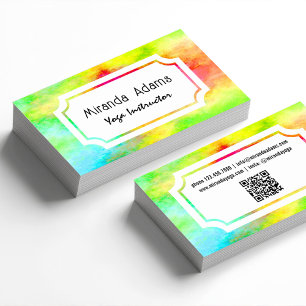 QR Code Modern Elegant Watercolor Yoga Instructor Business Card