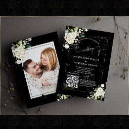 QR Code Modern Floral Photo Calligraphy Wedding Invitation