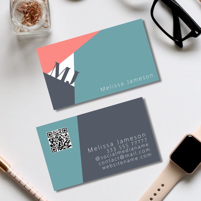 QR Code | modern geometric minimalist monogram Business Card (Geometric monogram designed business card)