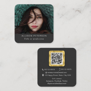 QR code modern gold professional scannable photo Square Business Card