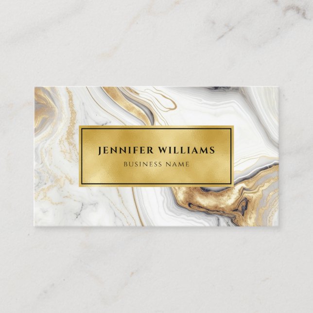 QR Code Modern Gold White Marble Elegant Business Card (Front)