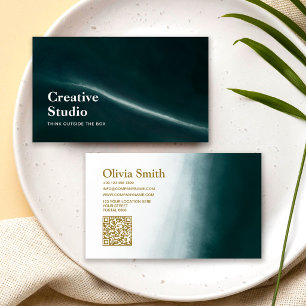 QR Code Modern Green Marble Creative Director Business Card