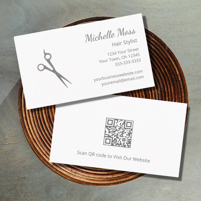 QR code Modern Hair Stylist Grey Scissors   Business Card (Creator Uploaded)