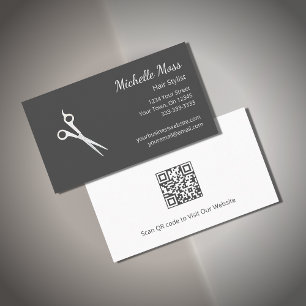 QR code Modern Hair Stylist Scissors Grey   Business Card