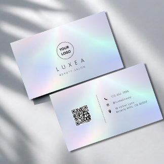 QR Code Modern holographic Beauty Salon rainbow Business Card