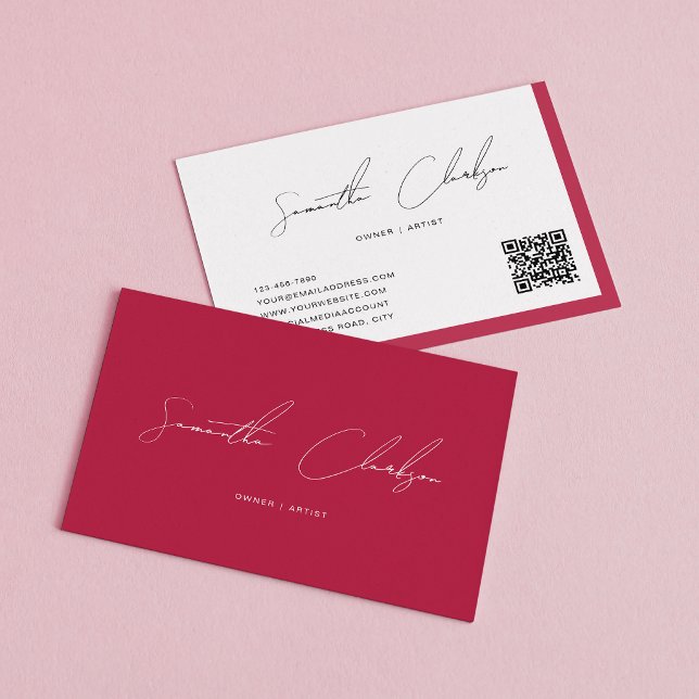 QR Code Modern Magenta Hot Pink Handwritten Script Business Card (Creator Uploaded)