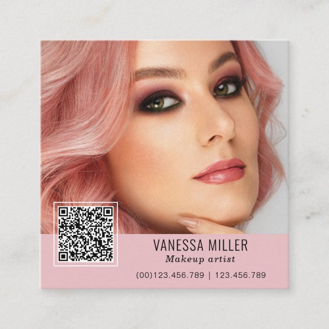 QR Code modern make up artist square Square Busine Business Card (Front)