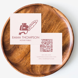 QR Code Modern Minimal Blush Pink Notary Public Square Business Card