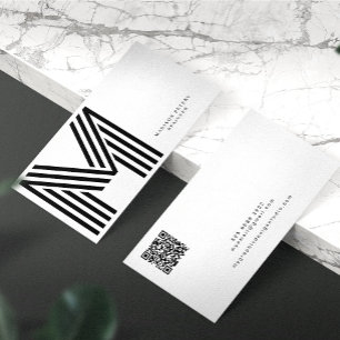 QR code modern minimalist black and white monogram Business Card