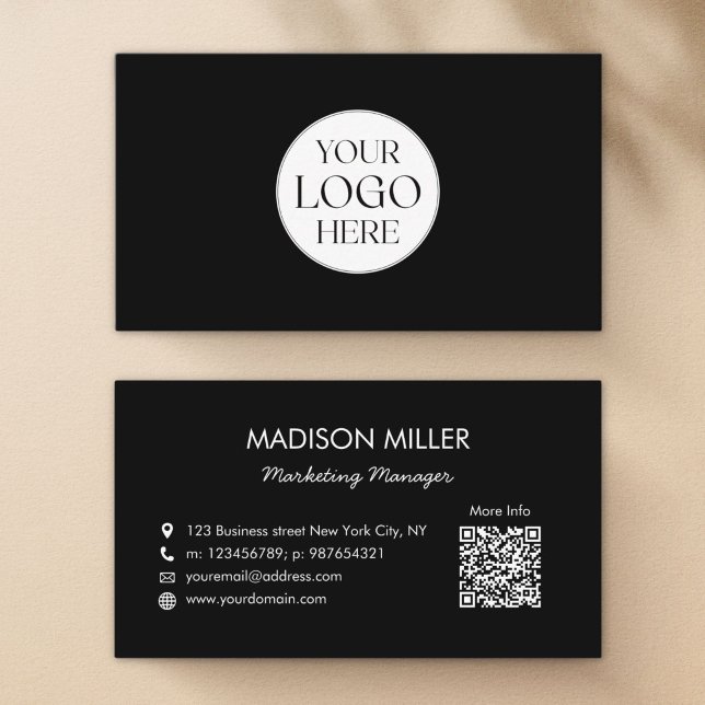 QR Code Modern Minimalist Black White Customised Business Card (Creator Uploaded)