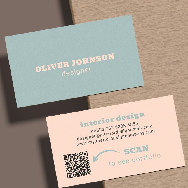 QR code modern minimalist bold typography blue Business Card (Creator Uploaded)
