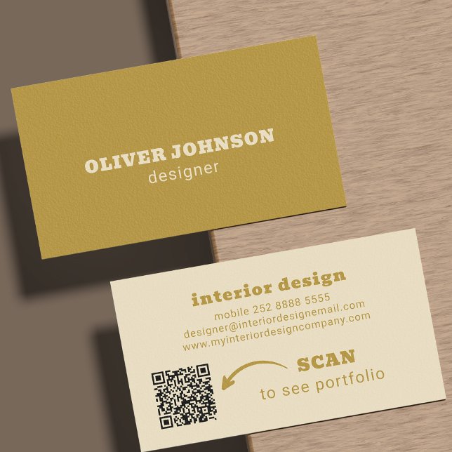 QR code modern minimalist bold typography mustard Business Card (Creator Uploaded)