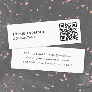 QR Code   Modern Minimalist Clean Simple White Mini Business Card