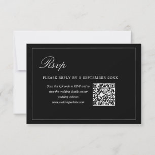QR Code Modern Minimalist Dark Black Luxury Reply RSVP Card