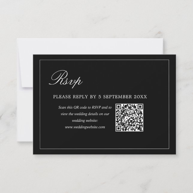 QR Code Modern Minimalist Dark Black Luxury Reply RSVP Card (Front)