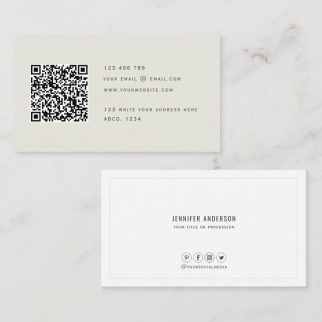 QR code Modern Minimalist Elegant Clean Simple  Bu Business Card (Front/Back)