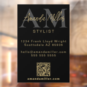 QR Code Modern Minimalist Monogram Black and Gold